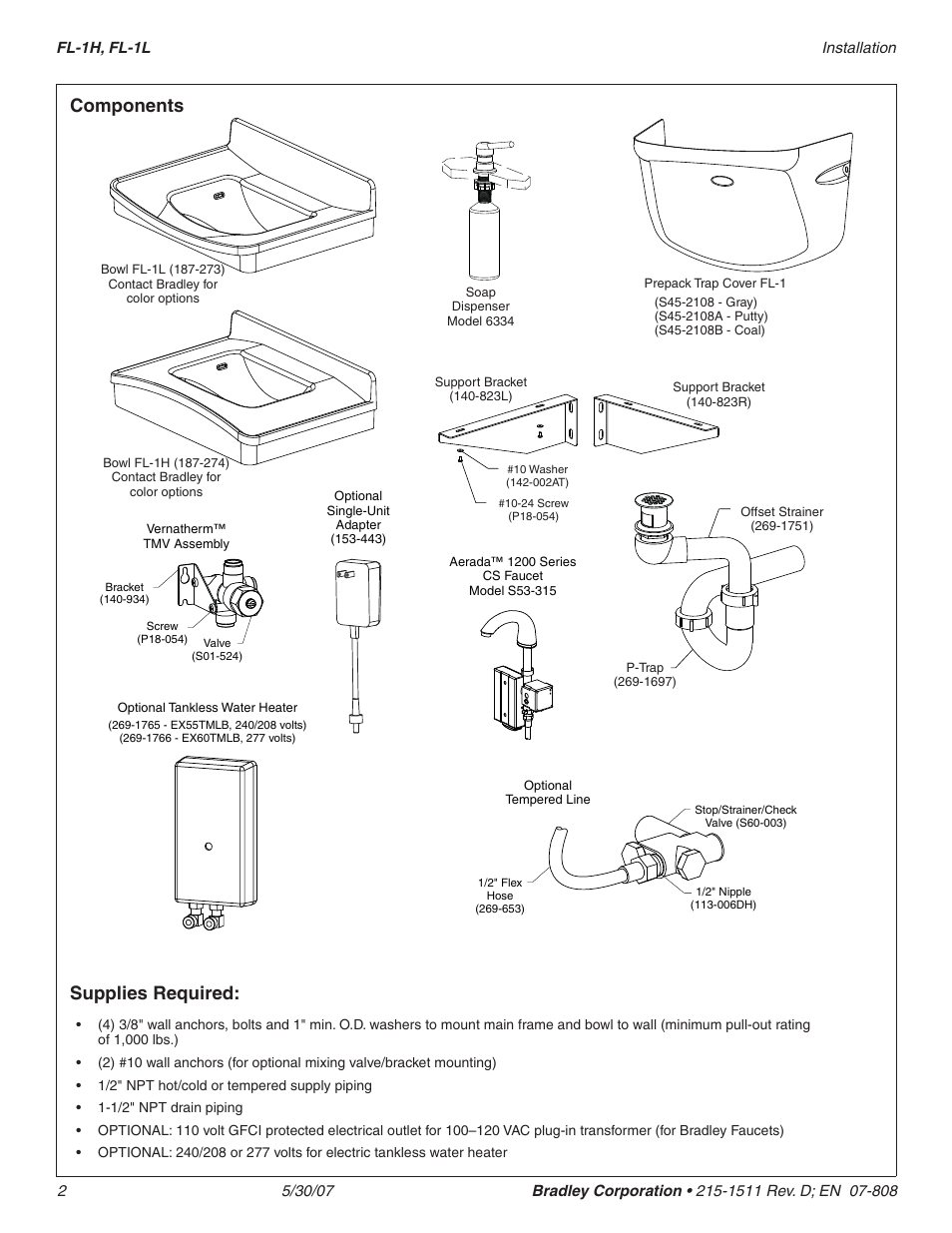 Components supplies required | Bradley Smoker FREQUENCY FL-1H User Manual | Page 2 / 8