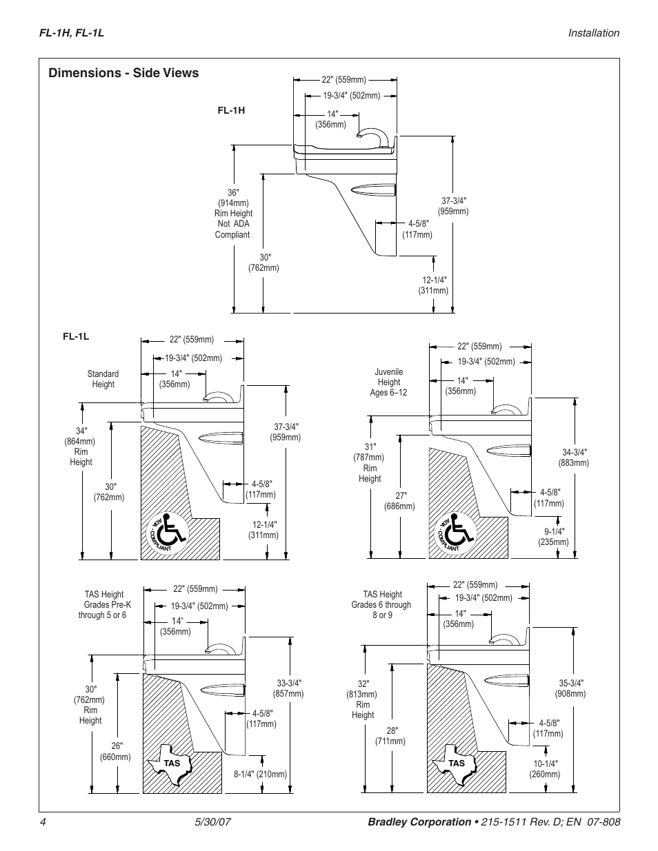 Dimensions - side views | Bradley Smoker FREQUENCY FL-1H User Manual | Page 4 / 8