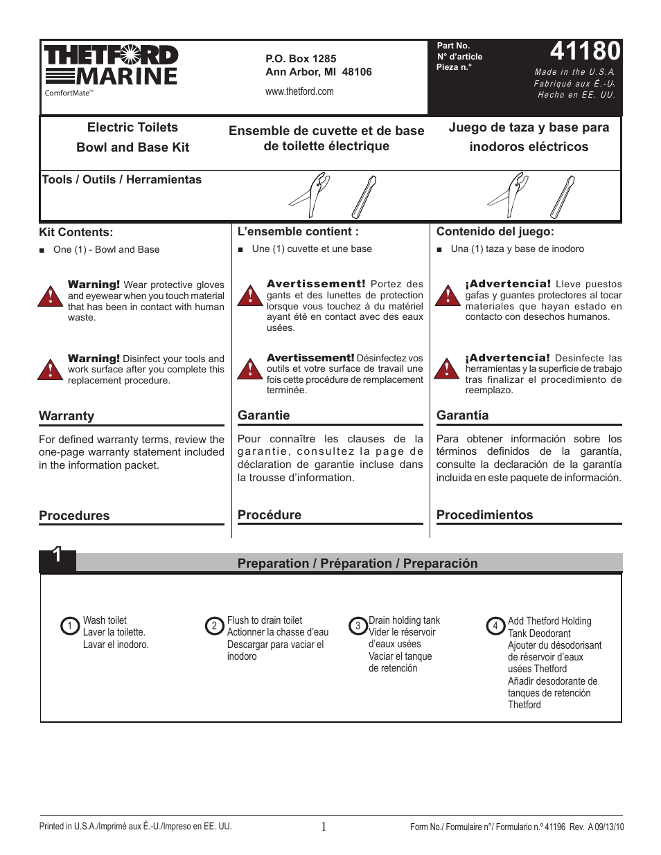 Thetford 41196A Base & Bowl User Manual | 2 pages