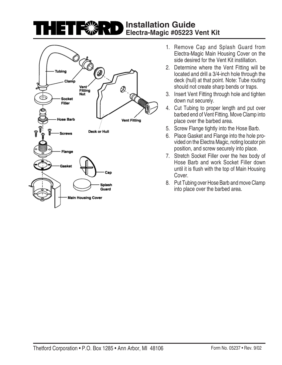 Thetford 05223 Vent Kit User Manual | 1 page