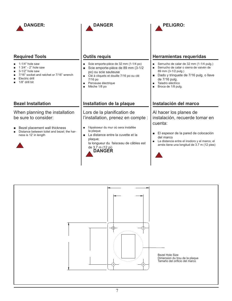 Danger, Required tools, Outils requis | Peligro, Herramientas requeridas | Thetford Tecma Easy Fit Eco User Manual | Page 7 / 15