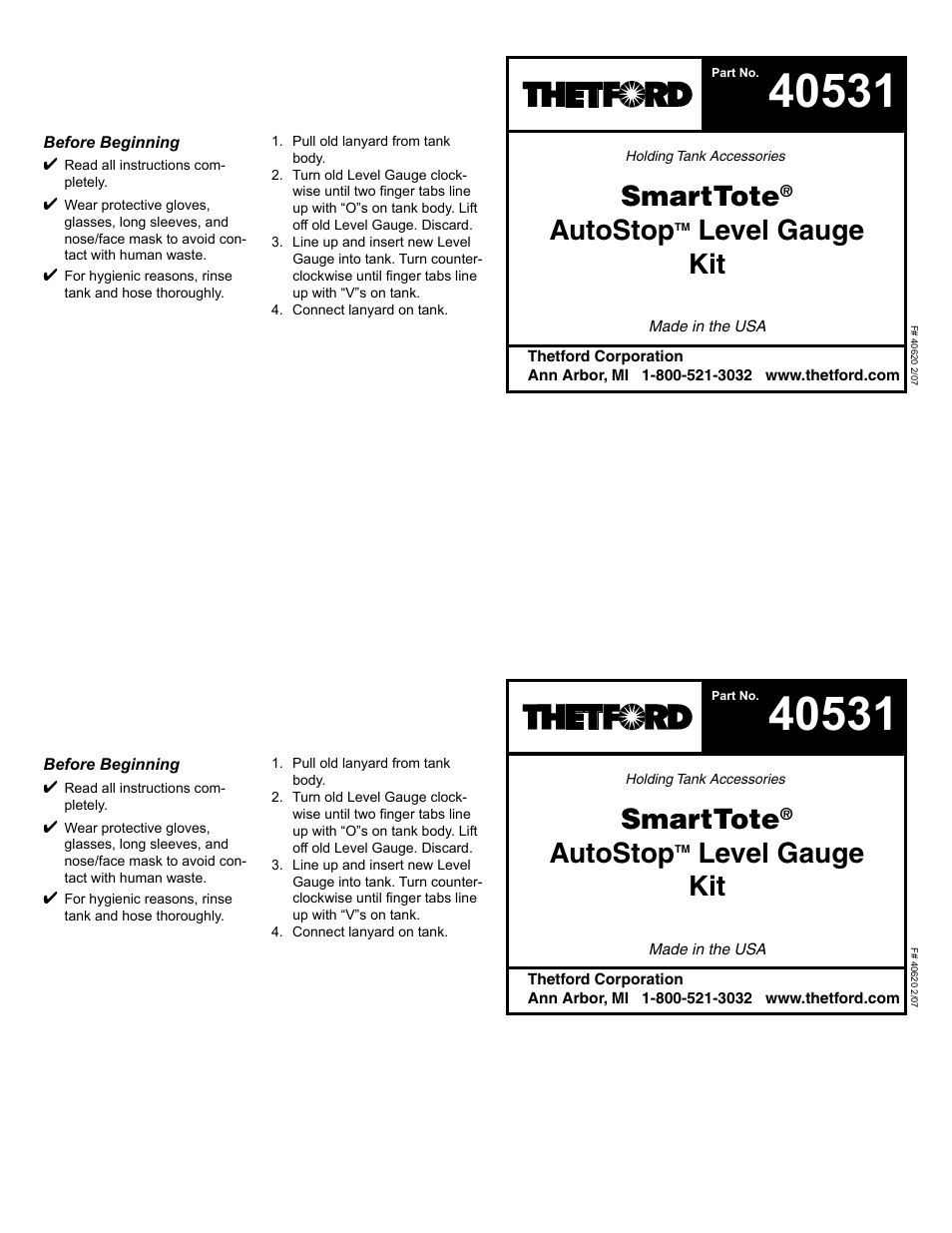 Thetford 40538 SmartTotes User Manual | 3 pages