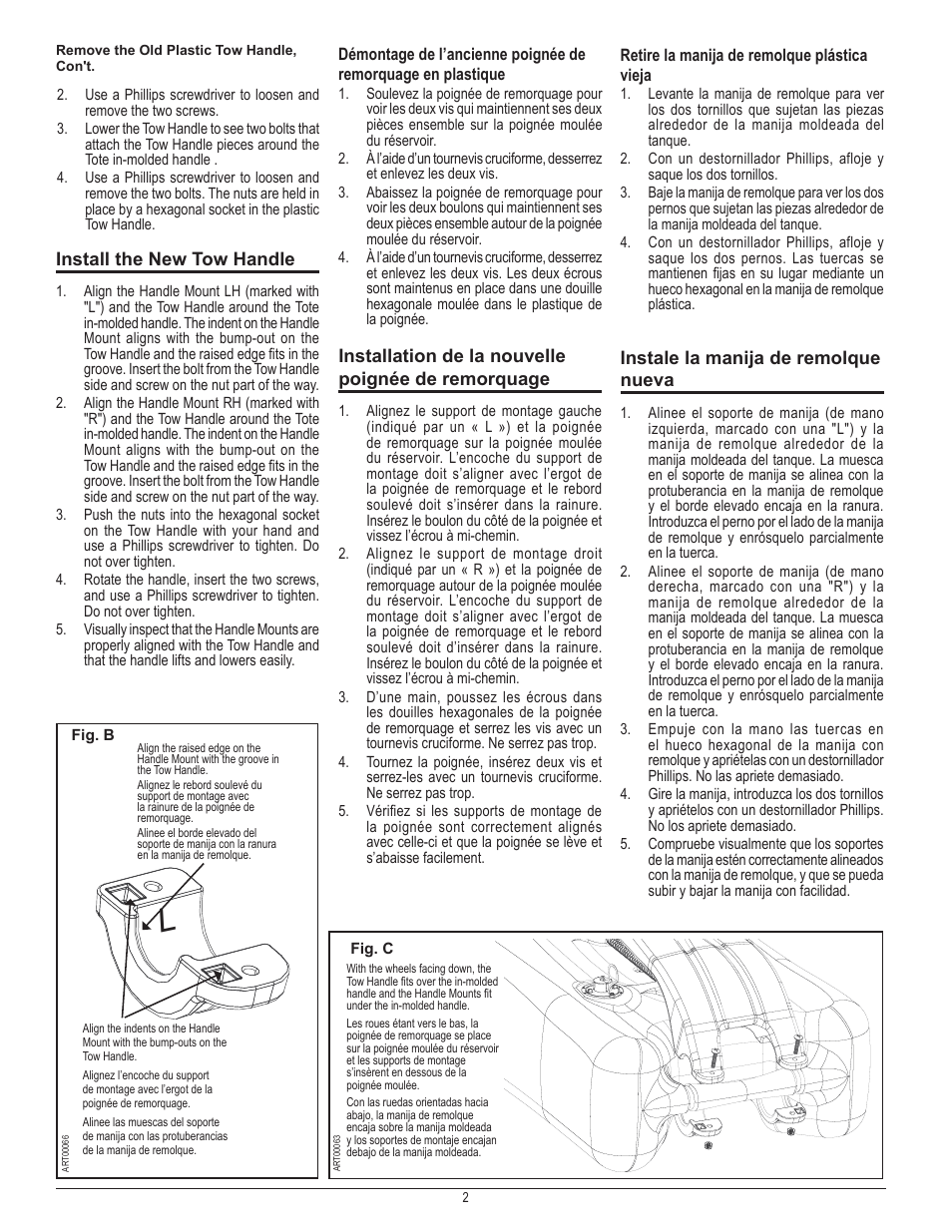 Thetford 40542 Tow Handle Kit User Manual | Page 2 / 2