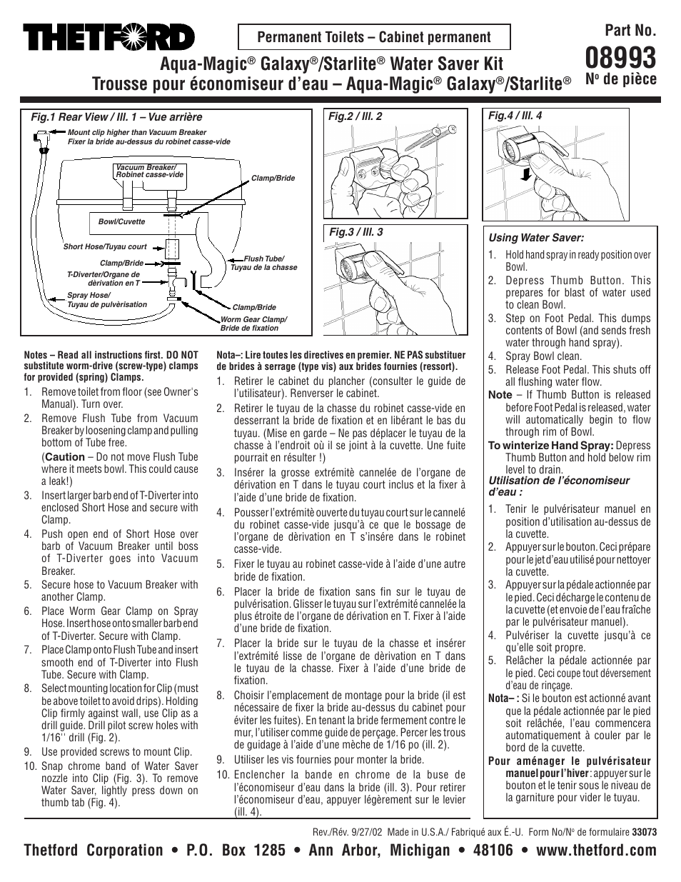 Thetford 08993 - Mechanism Repair User Manual | 2 pages