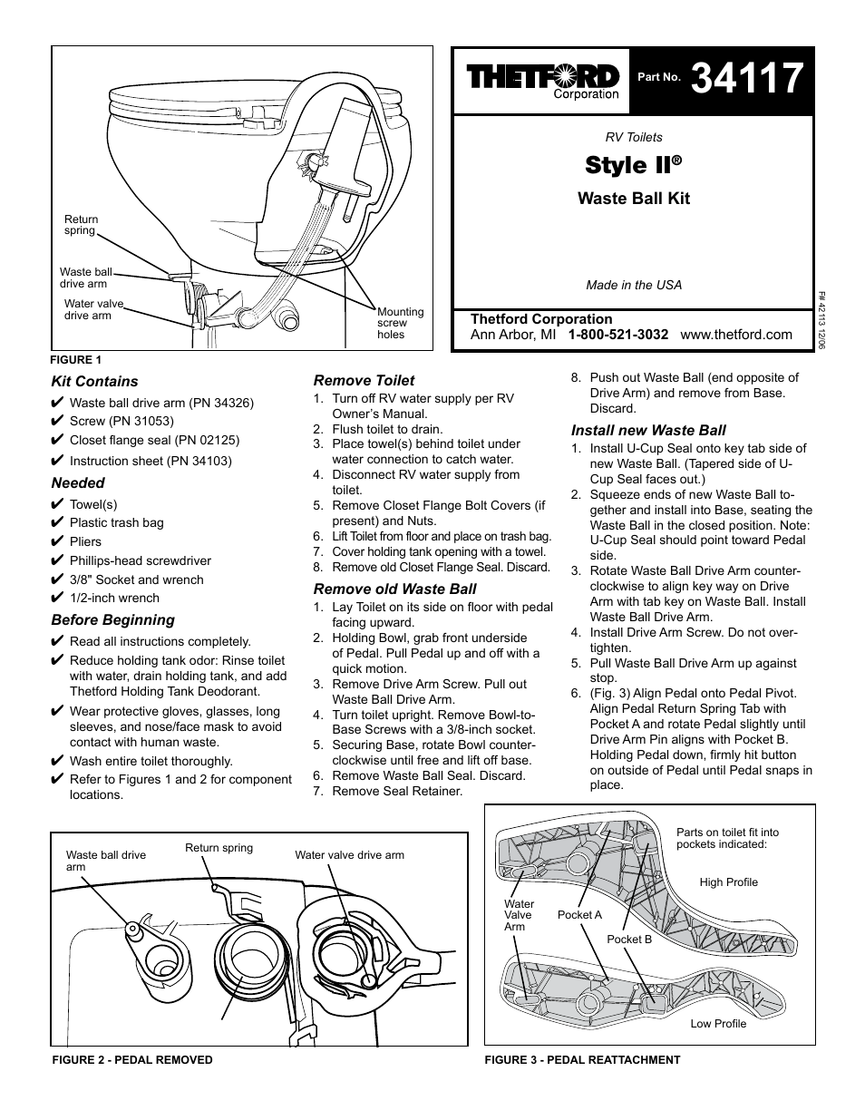 Thetford 34117 - Waste Ball User Manual | 2 pages