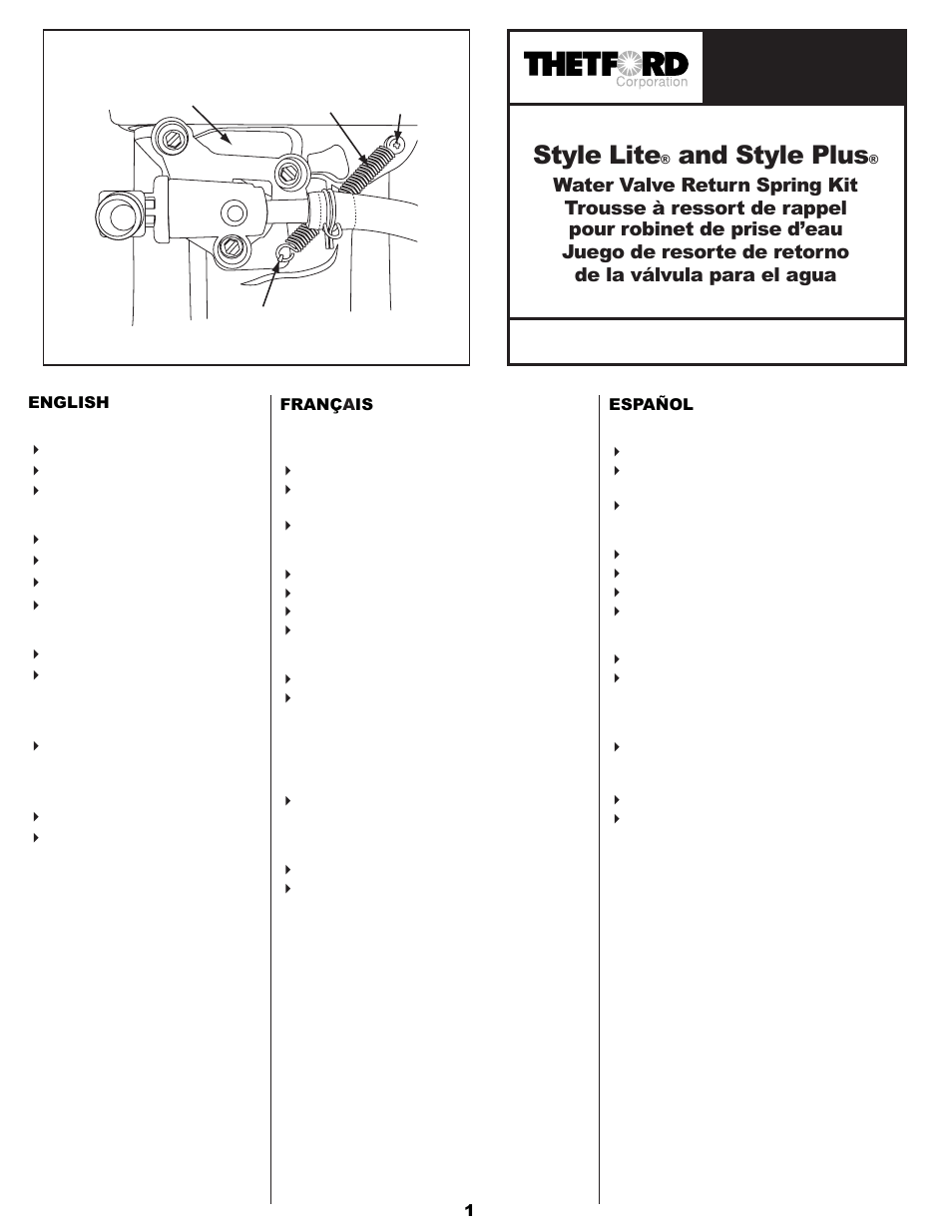 Thetford 34110 - Water Valve Return Spring User Manual | 2 pages