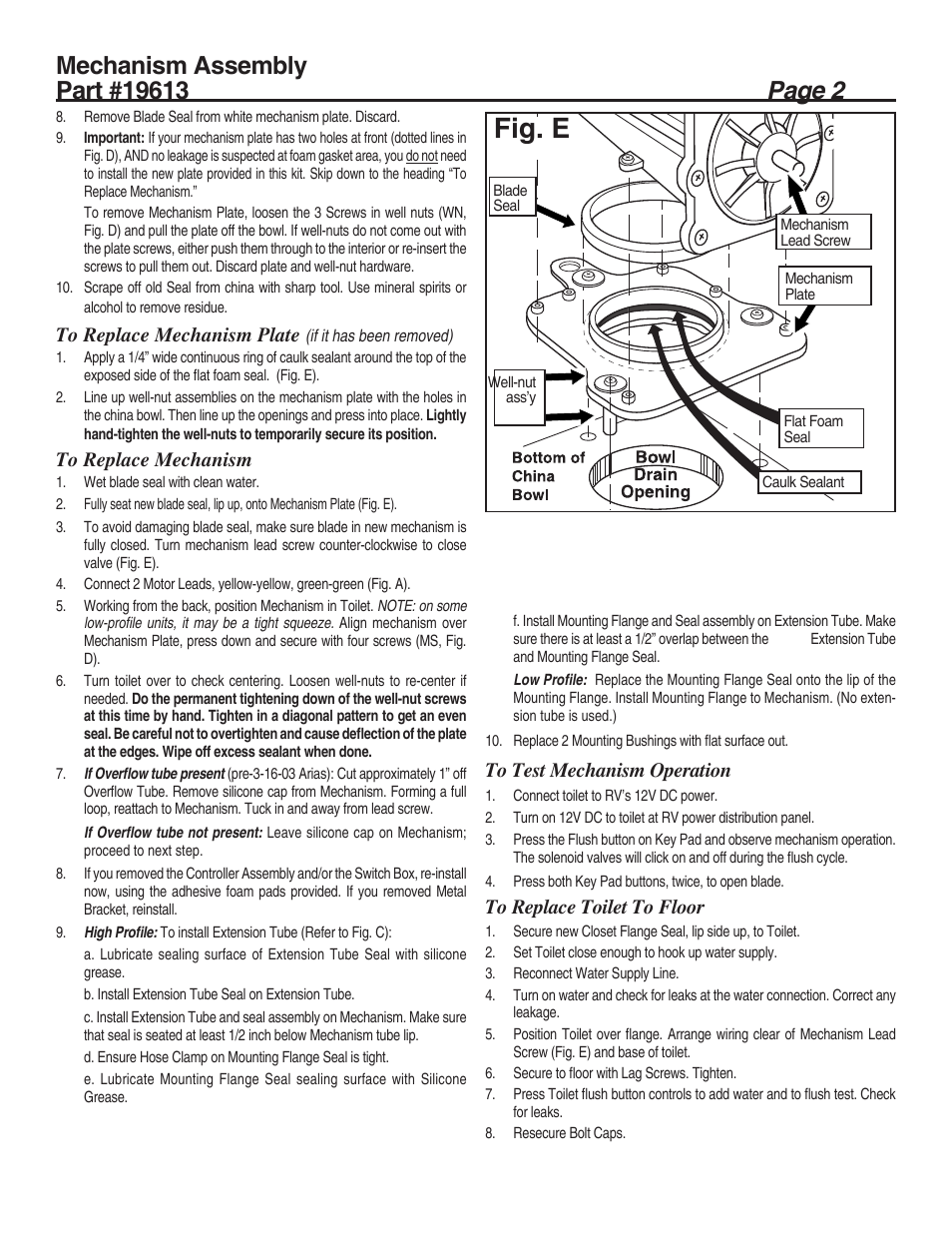 Fig. e | Thetford 19613 - Mechanism Assembly User Manual | Page 2 / 2