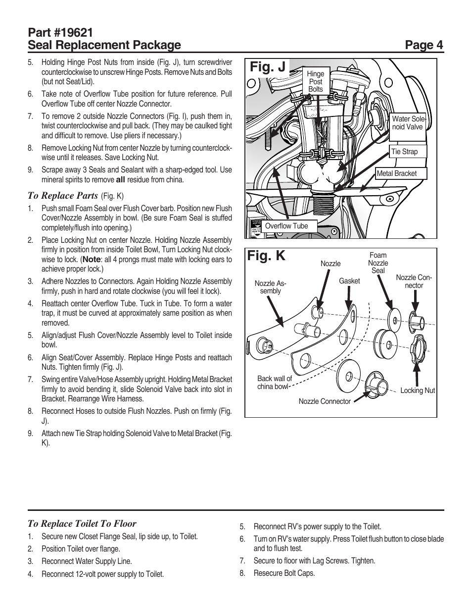 Fig. k, Fig. j | Thetford 19621 - Seal Replacement Package User Manual | Page 4 / 4