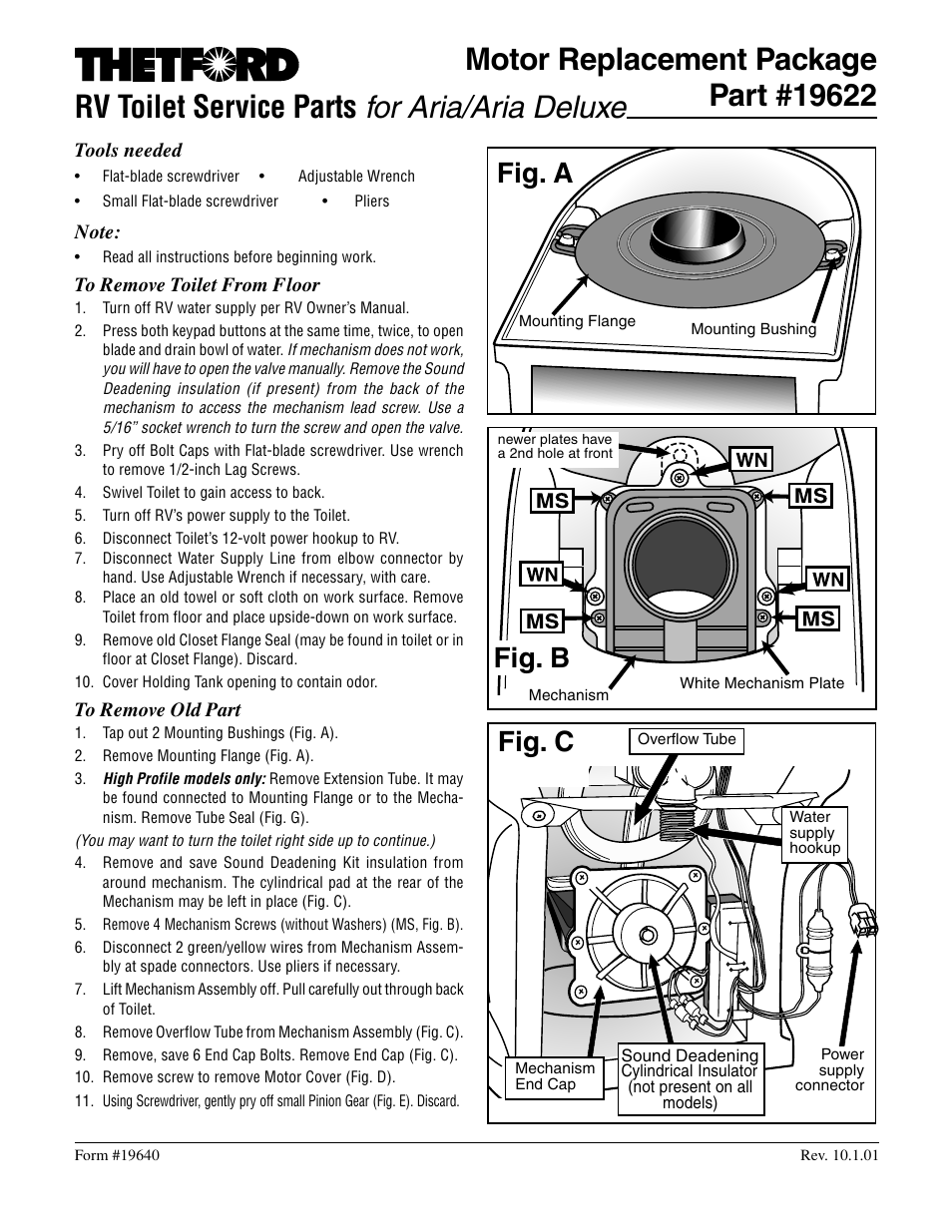 Thetford 19622 - Motor Replacement Package User Manual | 2 pages