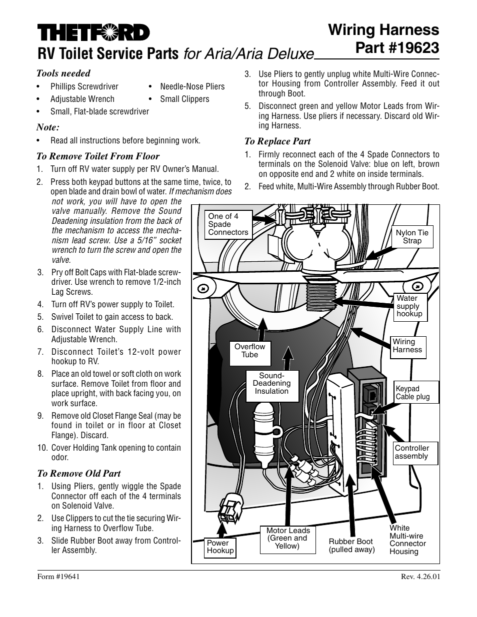 Thetford 19623 - Wiring Harness User Manual | 2 pages