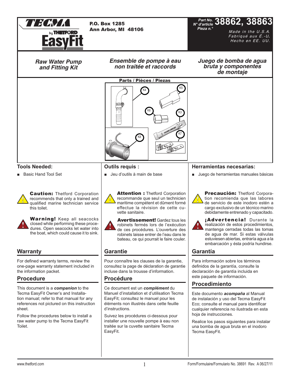 Thetford 38863 User Manual | 2 pages