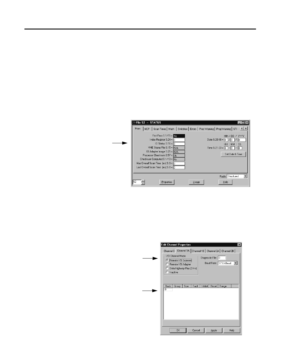 Define an i/o status file, Specify channel configuration information | Rockwell Automation 1785-Lxxx Enhanced and Ethernet PLC-5 Programmable Controllers User Manual | Page 79 / 388