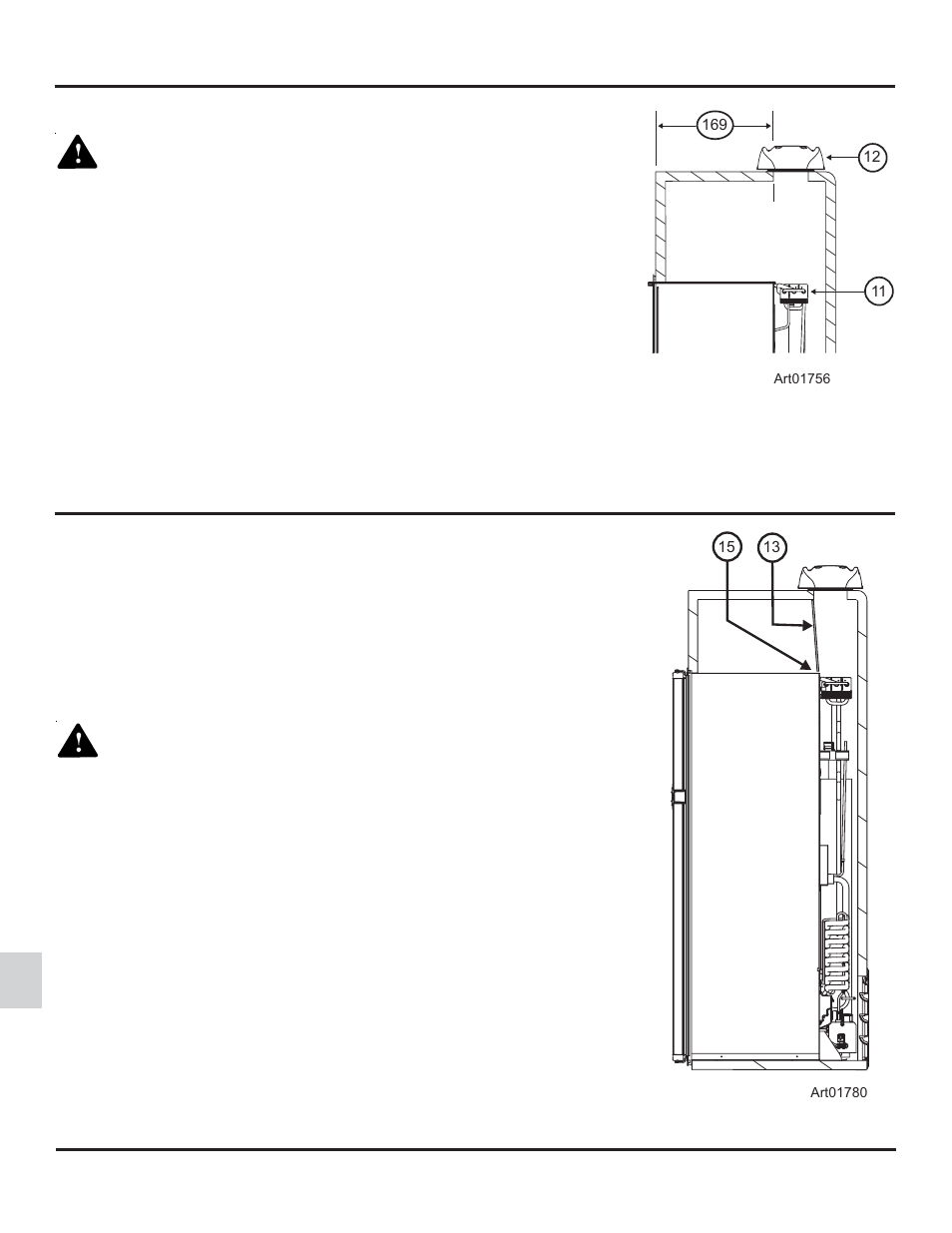 Install an upper roof exhaust vent, Install the baffles for an upper roof exhaust vent, Vertical enclosures | Thetford 1210 Series GE - Through 10/07 User Manual | Page 8 / 22