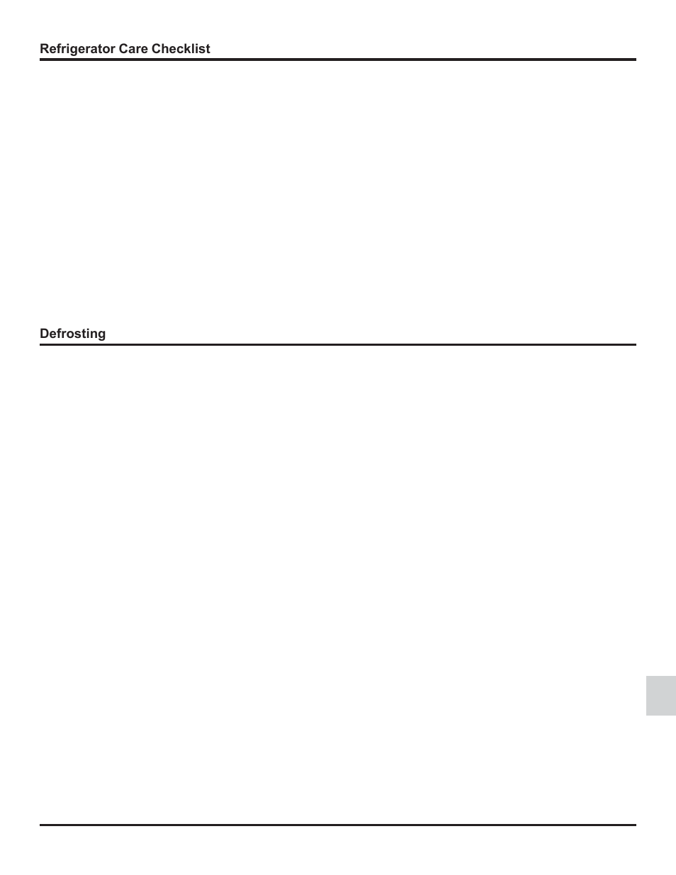 Refrigerator care checklist, Defrosting | Thetford 1210 Series GE - Through 04/06/09 User Manual | Page 13 / 22