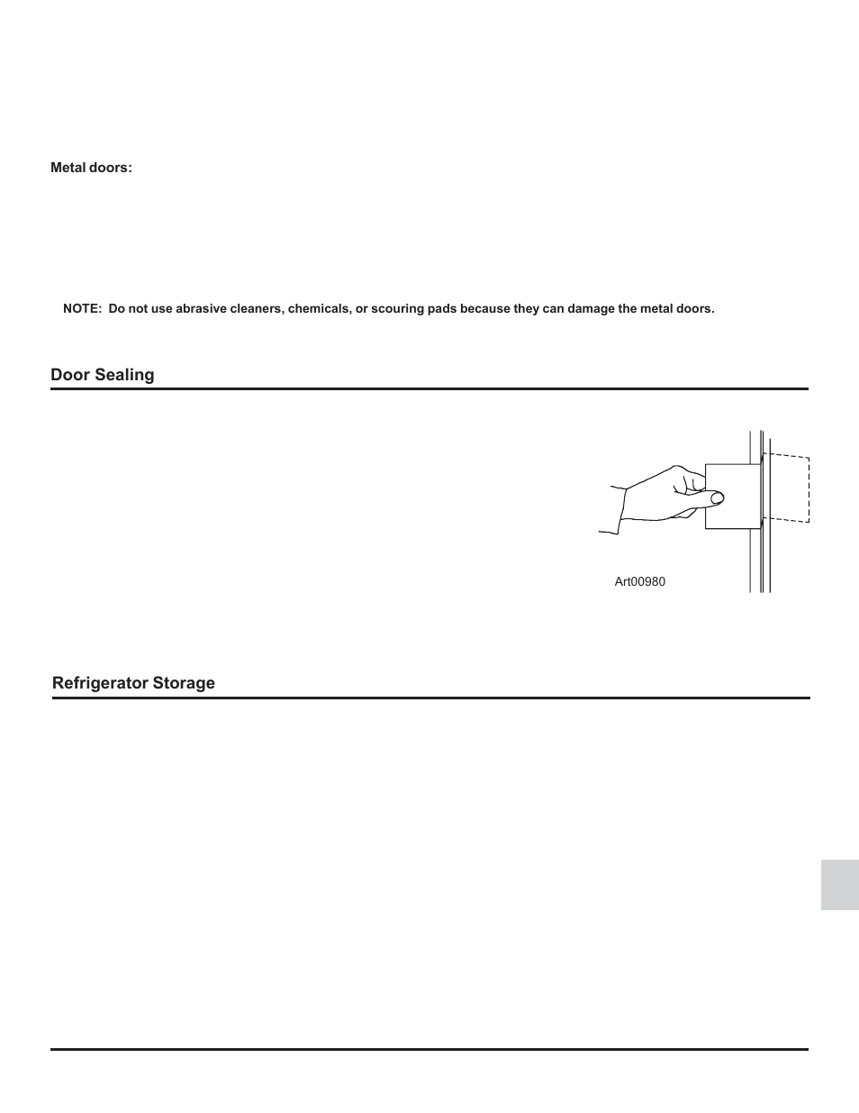 Door sealing, Refrigerator storage | Thetford 1210 Series GE - Through 04/06/09 User Manual | Page 15 / 22