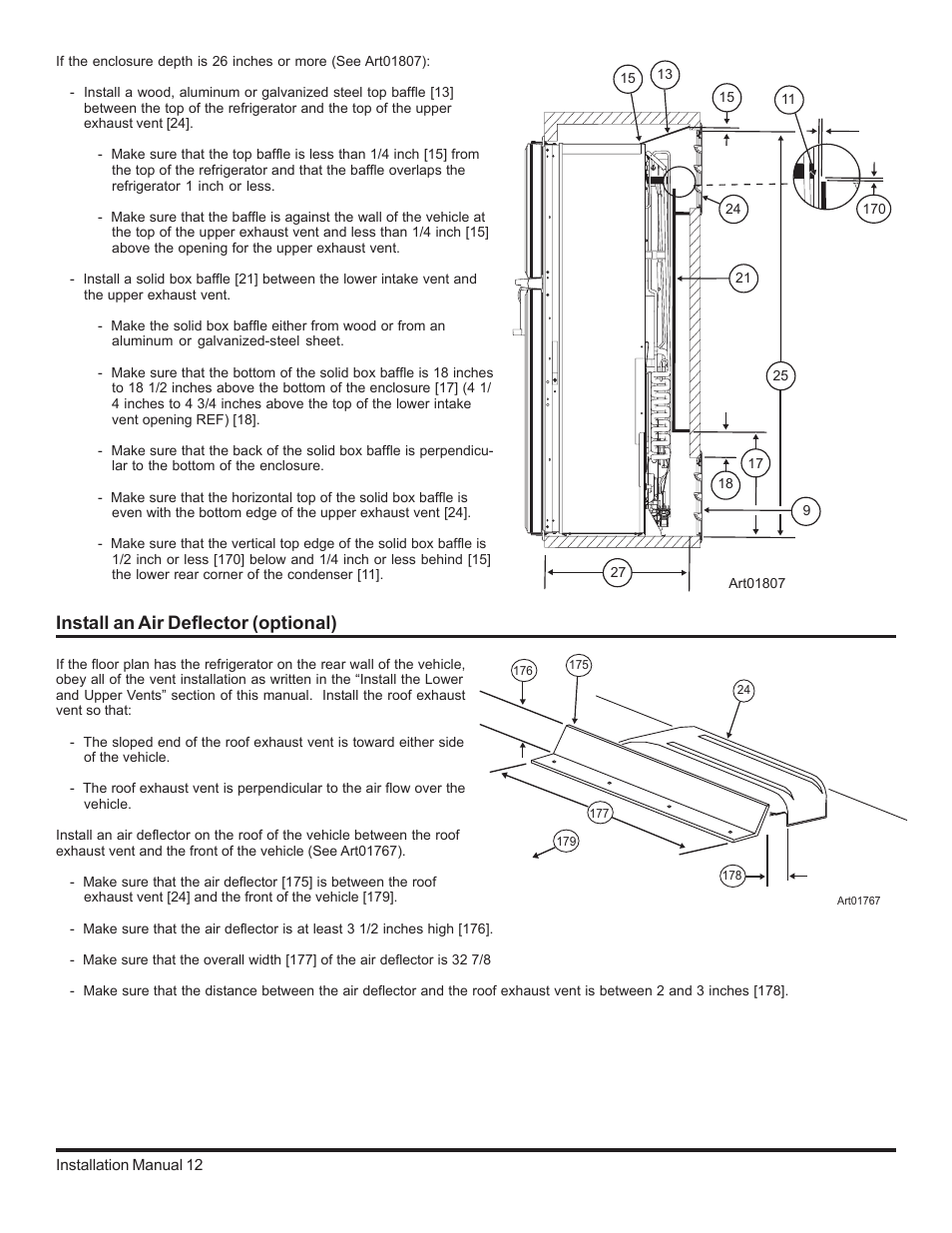 Install an air deflector (optional) | Thetford 2117 Series Installation Manual User Manual | Page 12 / 22