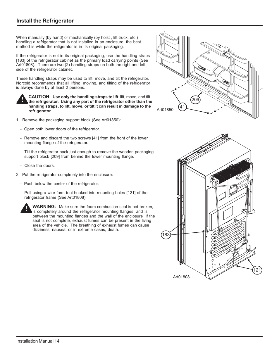 Install the refrigerator | Thetford 2117 Series Installation Manual User Manual | Page 14 / 22