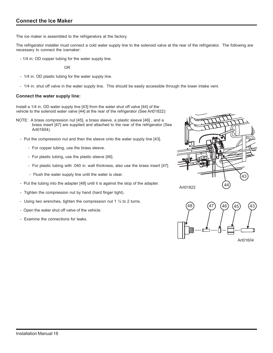 Connect the ice maker, Connect the water supply line | Thetford 2117 Series Installation Manual User Manual | Page 18 / 22