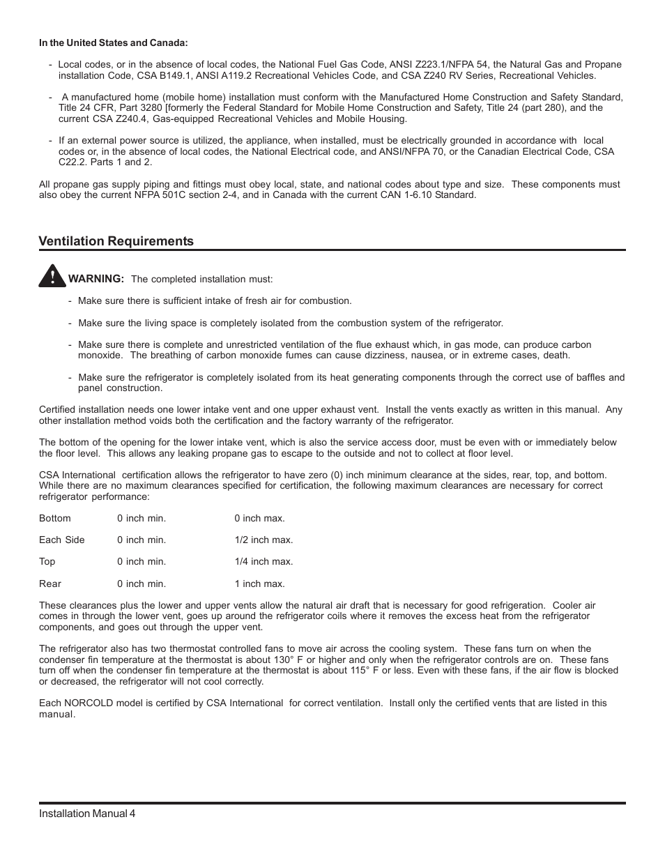 Ventilation requirememnts, Ventilation requirements | Thetford 2117 Series Installation Manual User Manual | Page 4 / 22