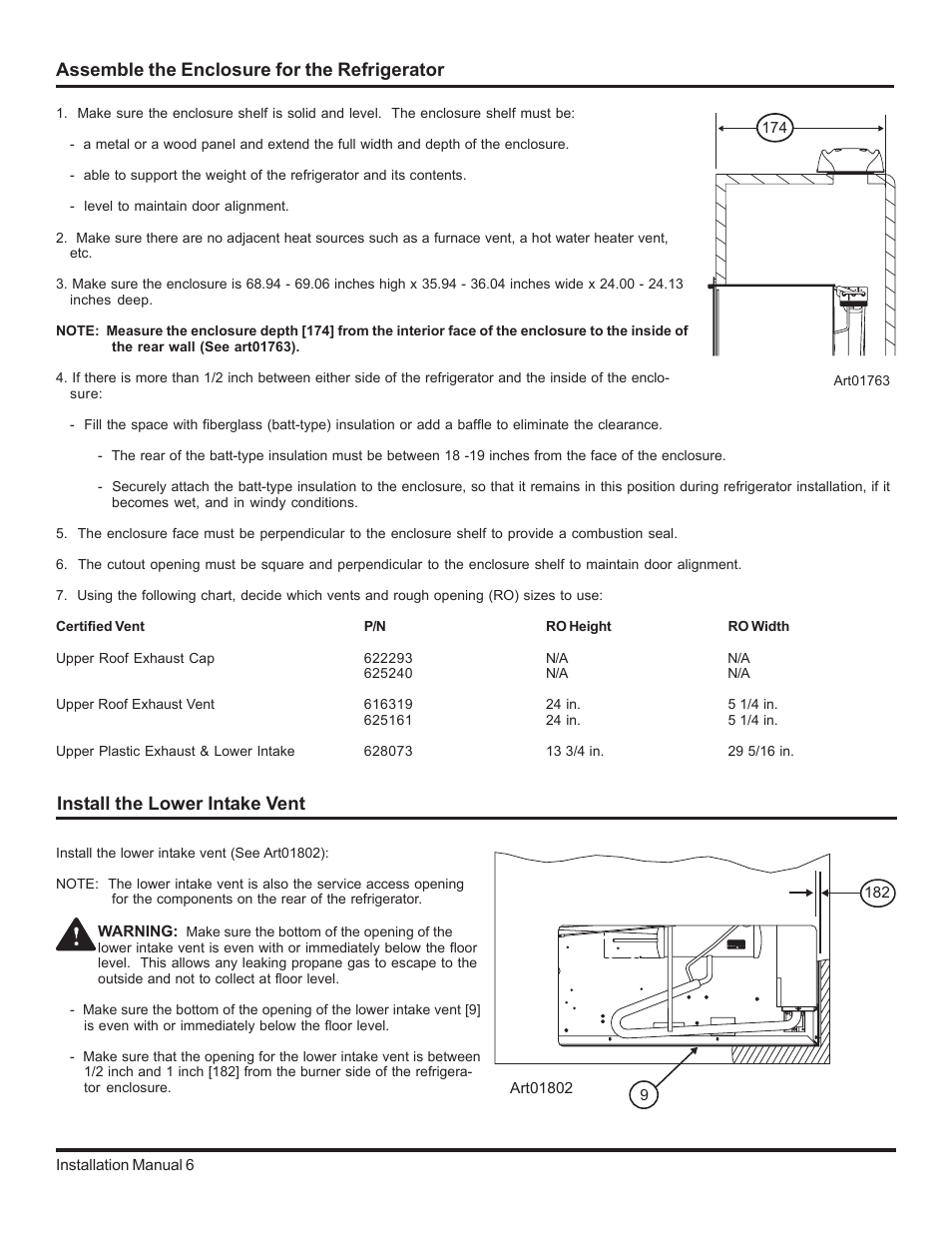 Assemble the enclosure for the refrigerator, Install the lower intake vent | Thetford 2117 Series Installation Manual User Manual | Page 6 / 22