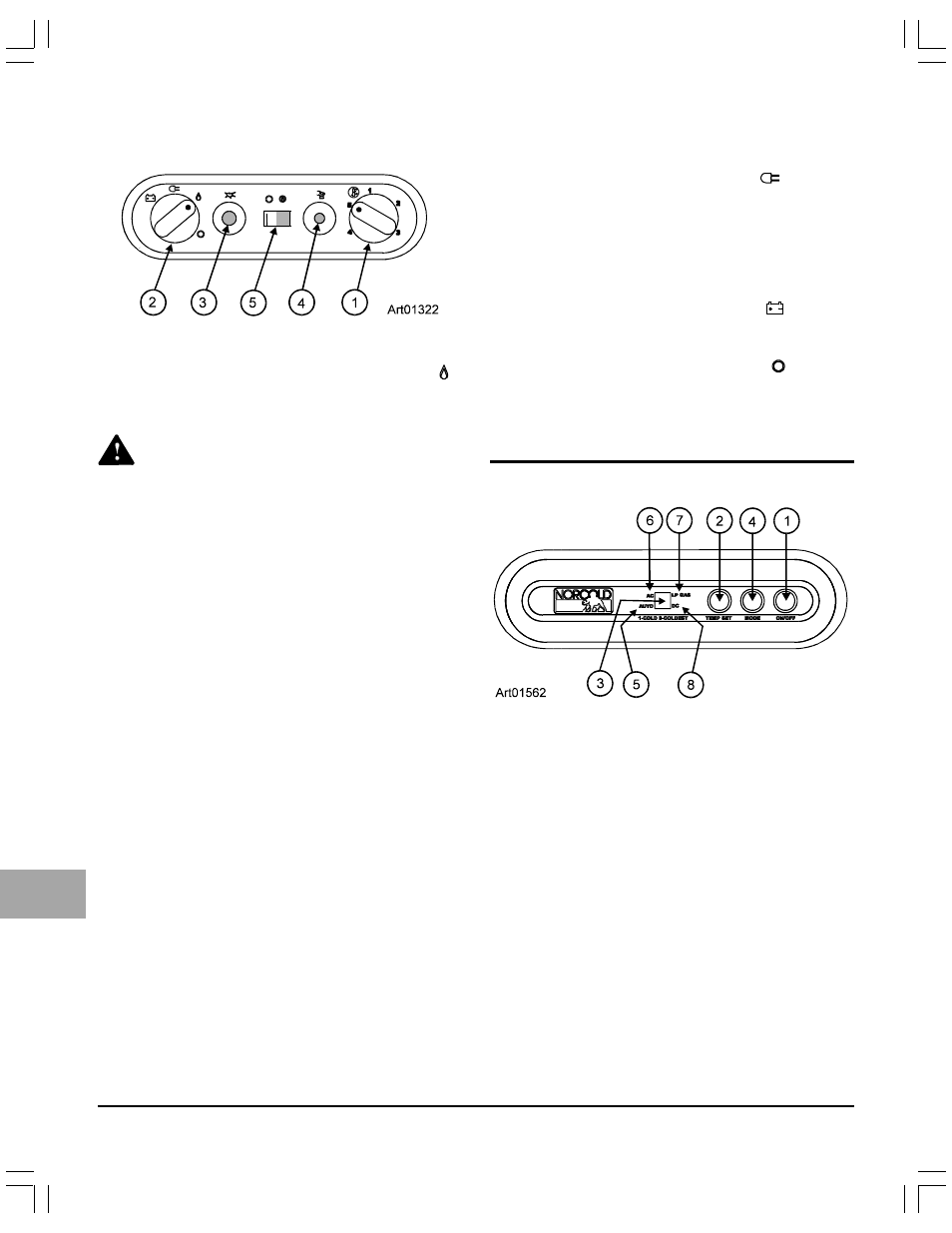 Ignition - propane gas operation, Start up - ac operation, Start up - dc operation (3-way model n400.3) | Shut down, Operating the refrigerator controls (n510 models), Control panel, Operating the refrigerator controls (n510 models ) | Thetford N400 Series Owners Manual User Manual | Page 6 / 19