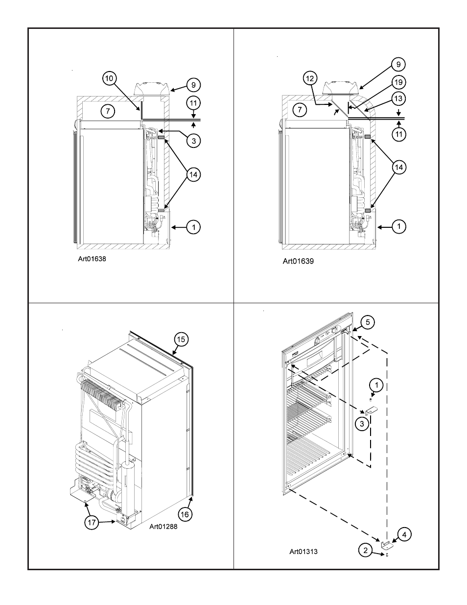 Graphic art01638, Graphic art01639, Graphic art01288 | Graphic art01313 | Thetford N400 Series Installation Manual User Manual | Page 12 / 13