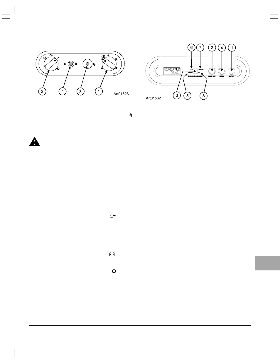 Ignition - propane gas operation (n500 models), Start up - ac operation, Start up - dc operation (model n500.3 only) | Ignition - propane gas operation (n510 models) | Thetford N500 Series Installation Manual User Manual | Page 9 / 12
