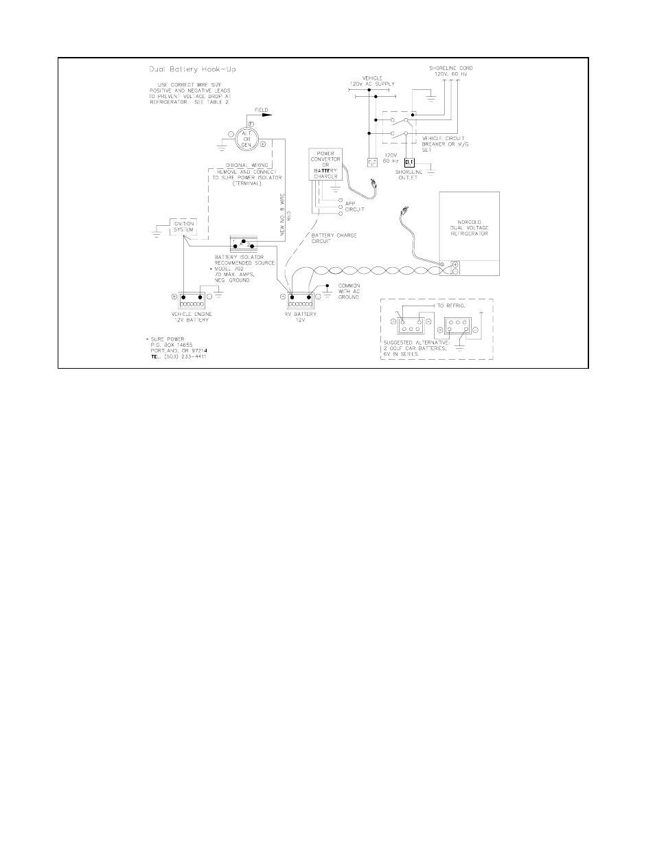 Wiring diagram for dual battery hookup | Thetford EV54 Series User Manual | Page 8 / 12