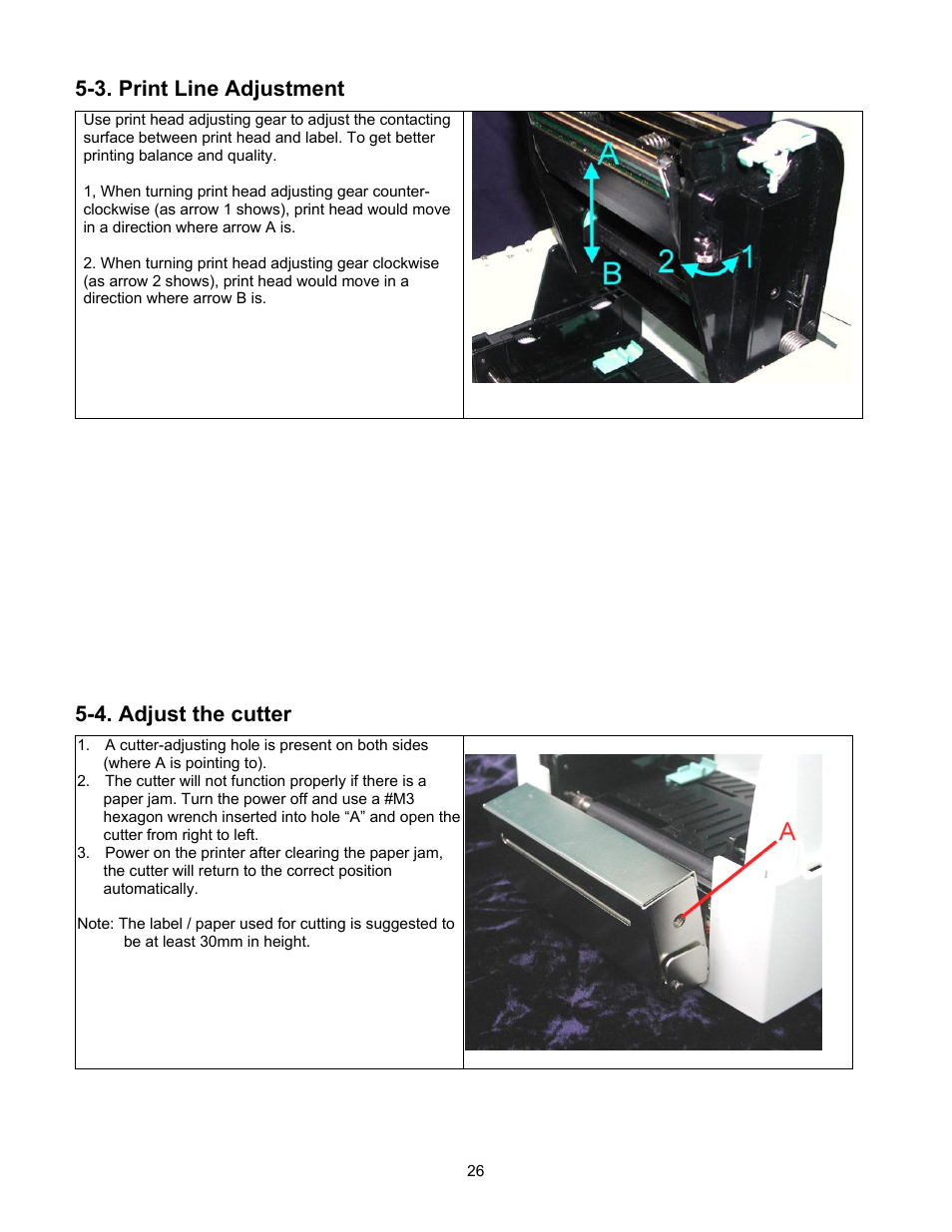 3 print line adjustment, 4 adjust the cutter, 3. print line adjustment | 4. adjust the cutter | Century Systems CFD-4306 User Manual | Page 29 / 30