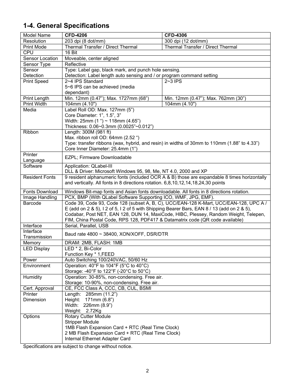 4 general specifications, 4. general specifications | Century Systems CFD-4306 User Manual | Page 5 / 30
