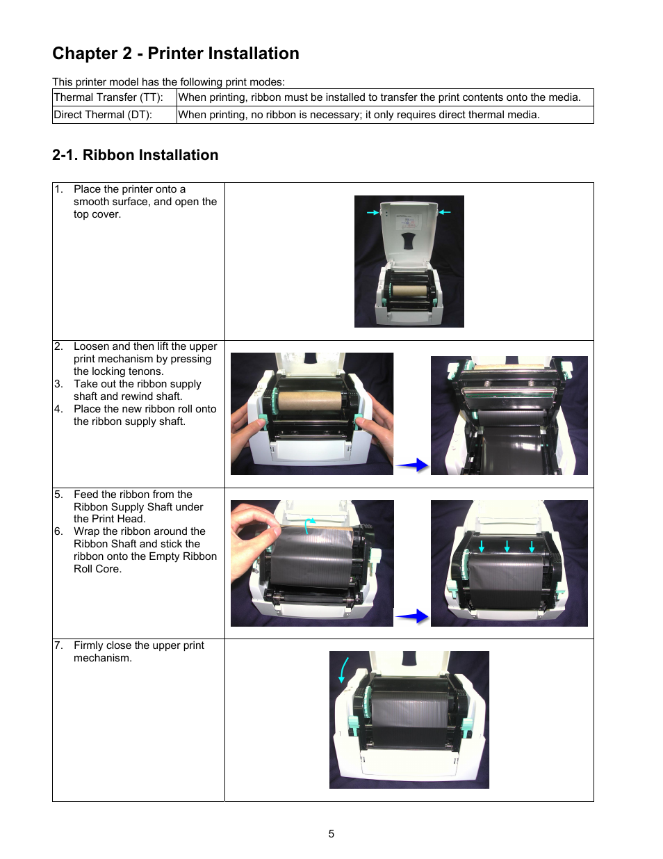 Chapter 2 - printer installation, 1 ribbon installation, 1. ribbon installation | Century Systems CFD-4306 User Manual | Page 8 / 30