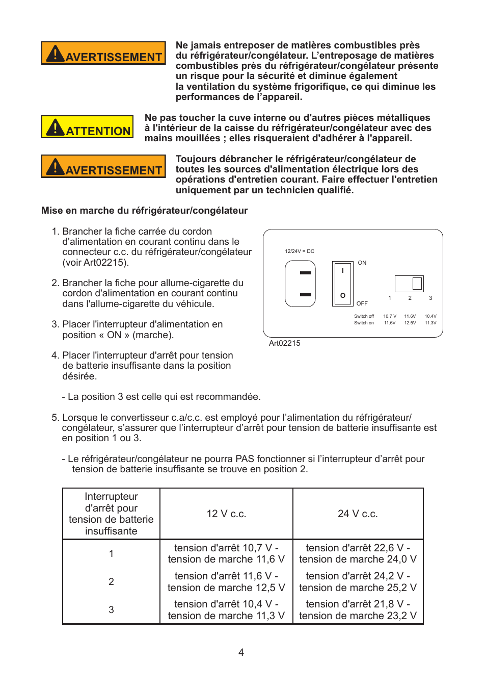 Attention, Avertissement | Thetford NRF60 User Manual | Page 15 / 33