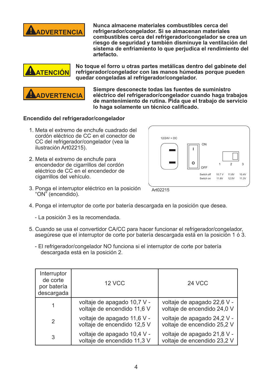 Advertencia, Atención | Thetford NRF60 User Manual | Page 26 / 33