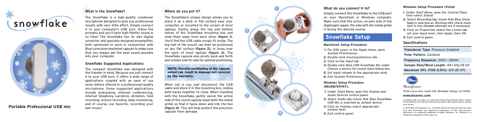 Blue Microphones SNOWFLAKE User Manual | 1 page