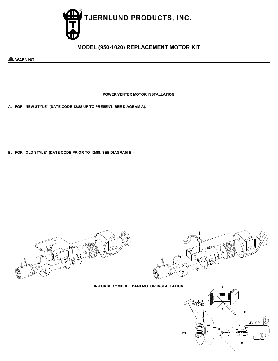 Tjernlund 950-1020 Motor Kit 8504048 Rev 2 12/97 User Manual | 2 pages