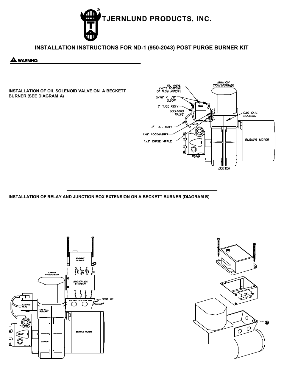 Tjernlund 950-2043 ND-1 Post Purge Burner Kit 8504004 Rev 0196 User Manual | 4 pages