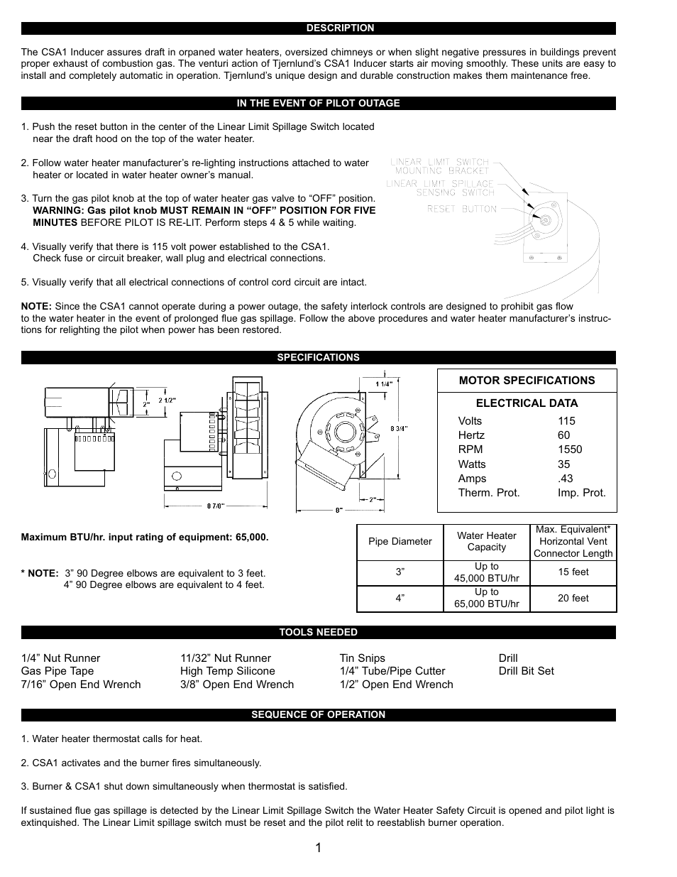 Tjernlund CSA1 Chimney Stack Assist Kit 8504201 User Manual | Page 2 / 8