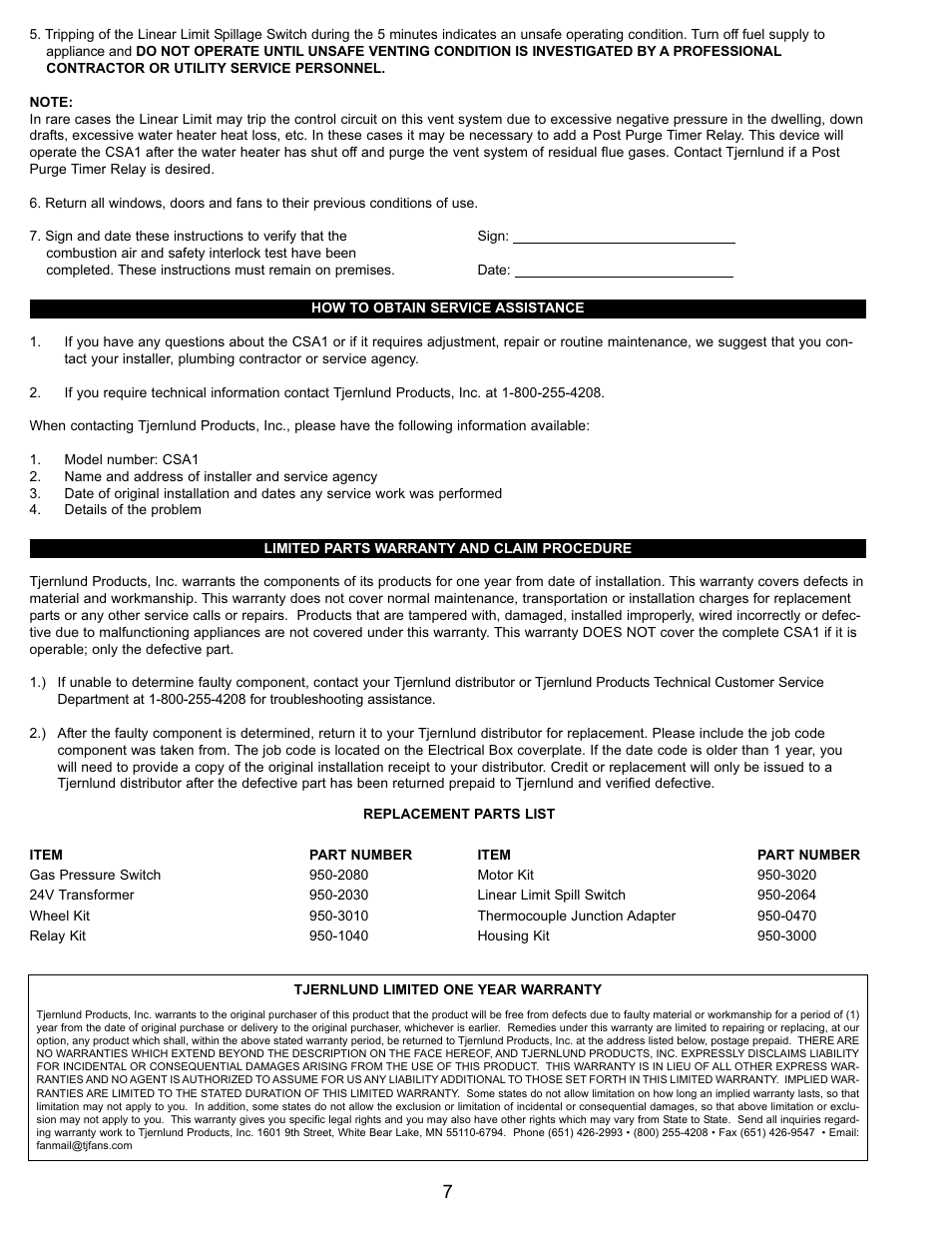 Tjernlund CSA1 Chimney Stack Assist Kit 8504201 User Manual | Page 8 / 8