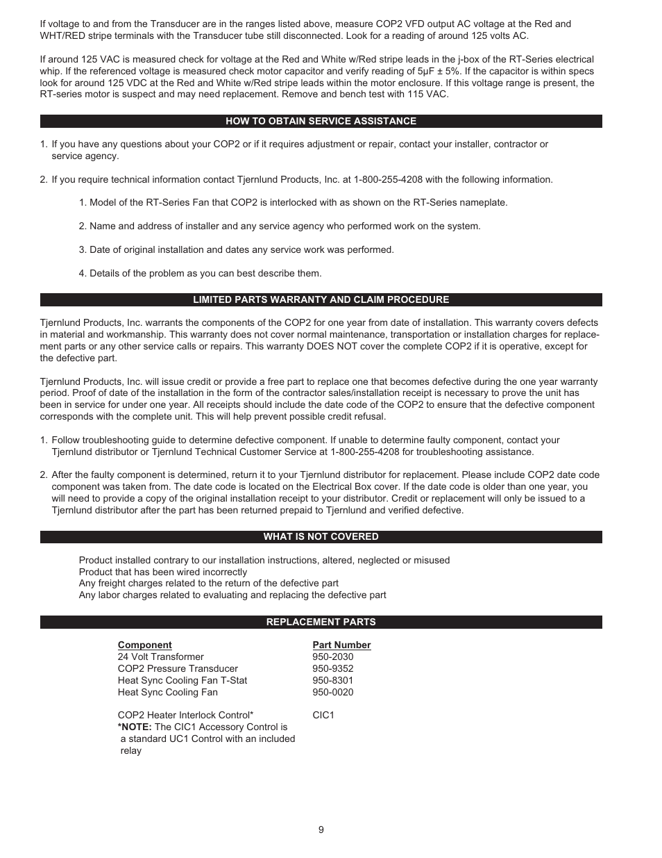 Tjernlund COP2 Constant Operating Pressure Exhaust Control 8504208 User Manual | Page 10 / 11