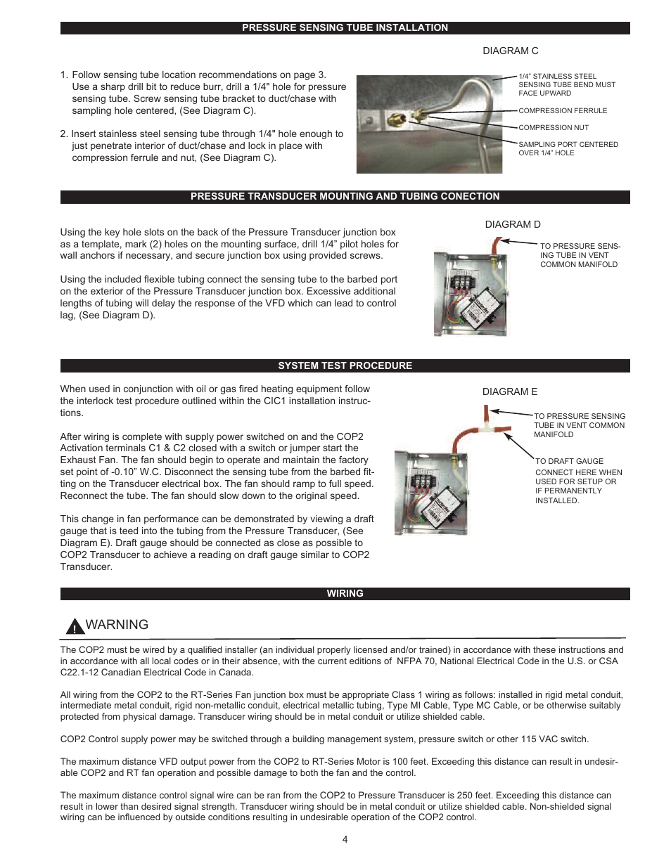 Warning | Tjernlund COP2 Constant Operating Pressure Exhaust Control 8504208 User Manual | Page 5 / 11