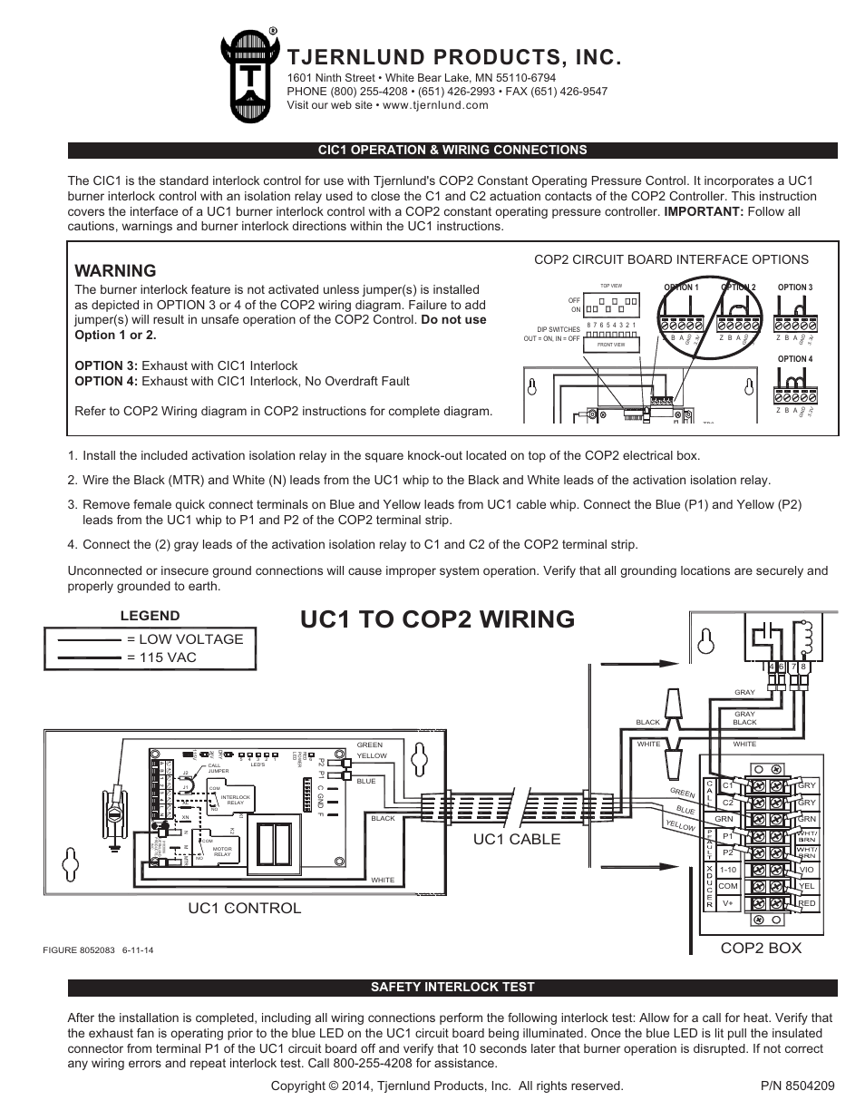 Tjernlund CIC1 Heater Interlock Control for COP2 8504209 User Manual | 2 pages