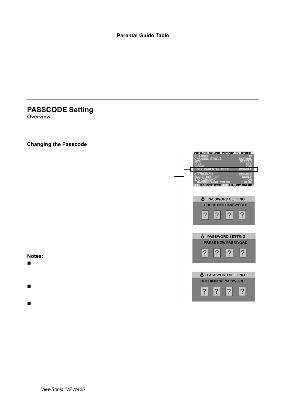 Passcode setting | Blue Microphones VPW425 User Manual | Page 26 / 43