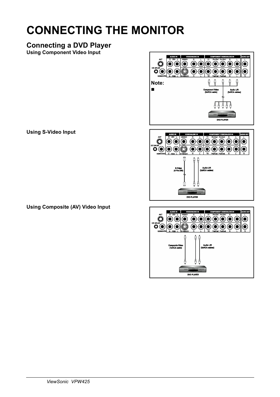 Connecting the monitor, Connecting a dvd player | Blue Microphones VPW425 User Manual | Page 8 / 43