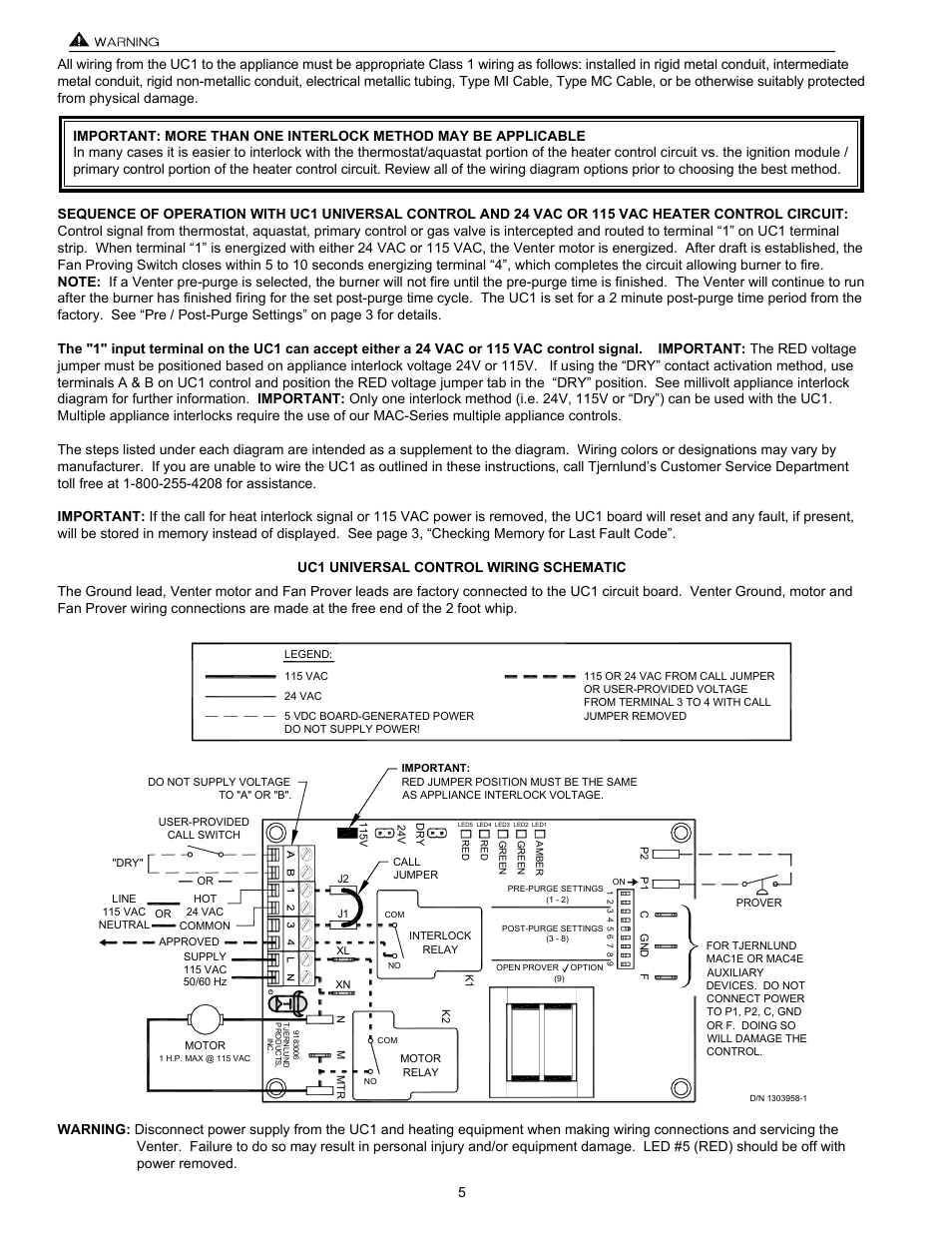 Tjernlund UC1 Universal Control (Version X.04) 8504107 Rev C 02/04 User Manual | Page 6 / 15