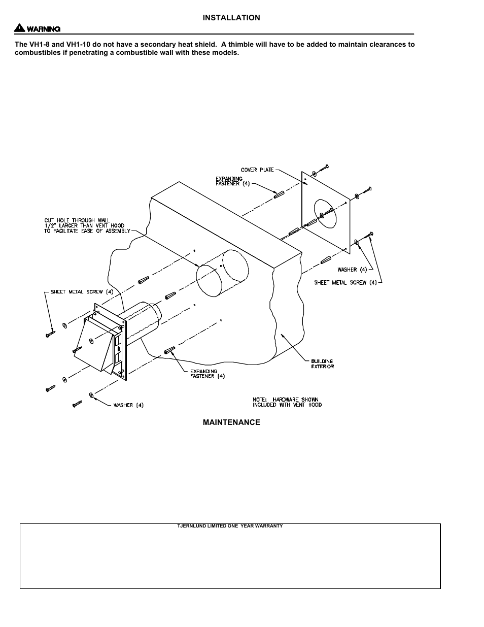 Tjernlund VH1-6,8,10 Vent Hoods 8504054 Rev B 09/00 User Manual | Page 2 / 2