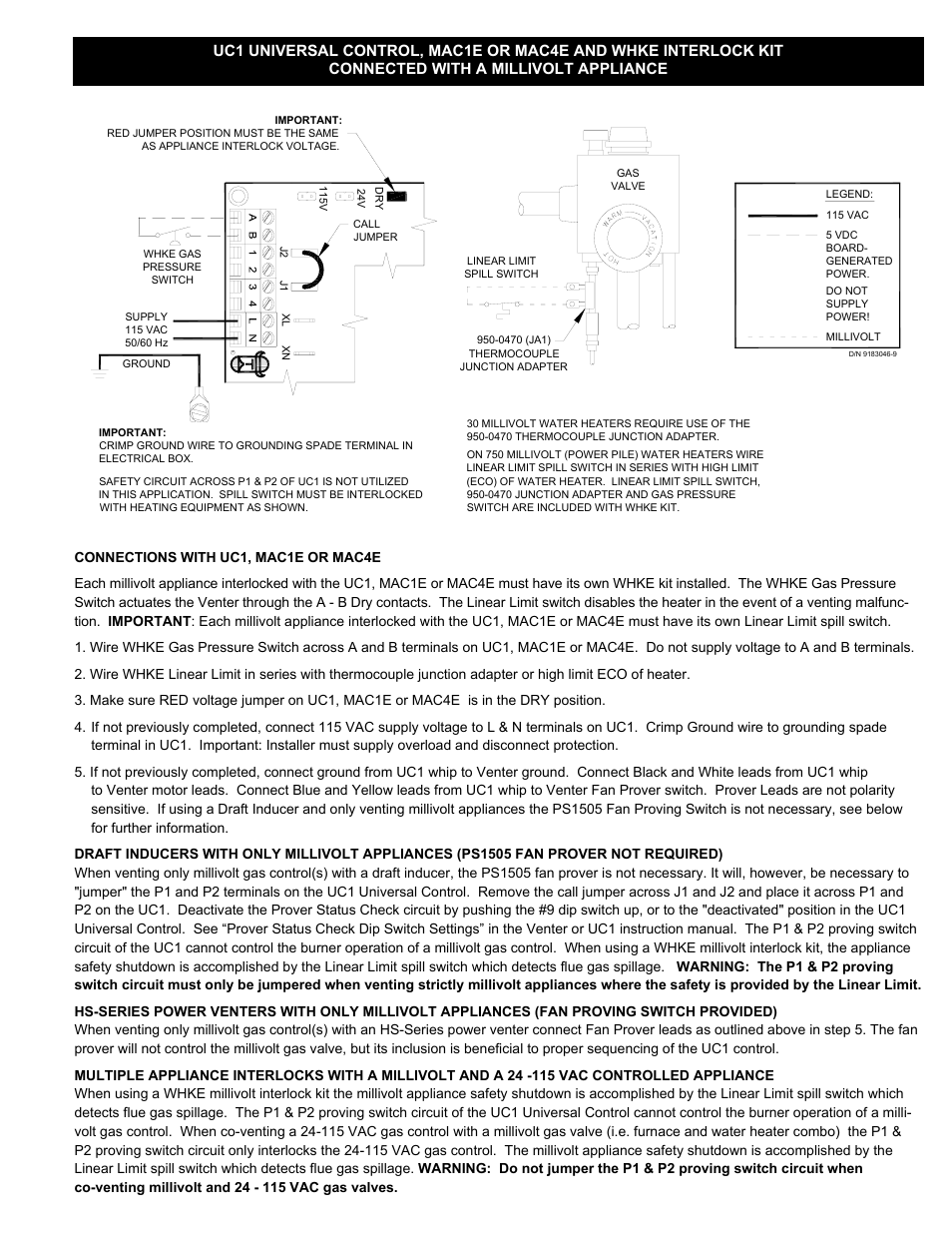 Tjernlund WHKE Millivolt Interlock Kit (Compatible with UC1 Control) 8504108 Rev 08/02 User Manual | Page 3 / 4