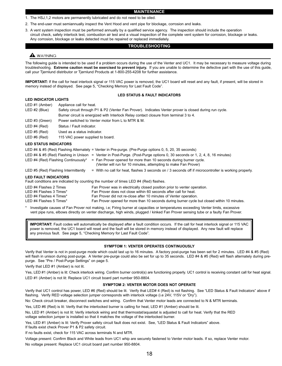 Tjernlund HSJ, 1, 2 Series with UC1 Universal Control (Version X.06) 8504106 Rev C 07/05 User Manual | Page 21 / 22