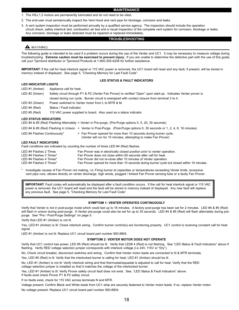 Tjernlund HSJ, 1, 2 Series with UC1 Universal Control (Version X.04) 8504106 Rev B 05/03 User Manual | Page 19 / 20