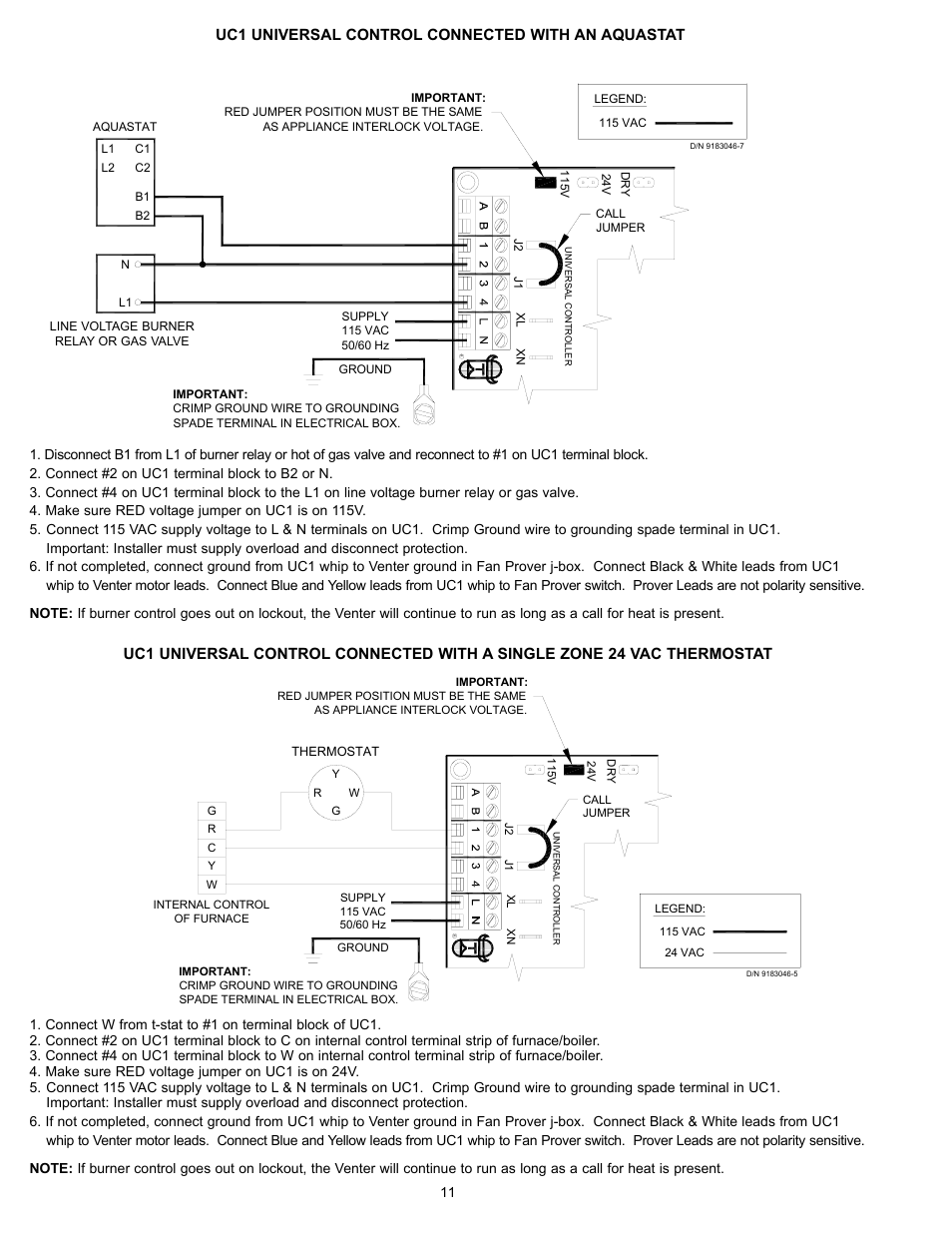 Uc1 universal control connected with an aquastat | Tjernlund HS3,4,5 Series with UC1 Universal Control (Version X.06) 8504111 Rev C 07/05 User Manual | Page 14 / 18