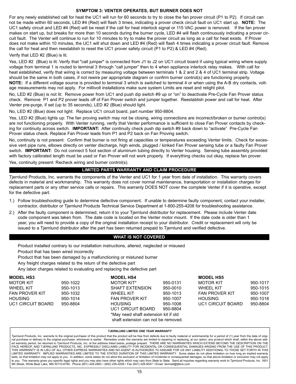 Tjernlund HS3,4,5 Series with UC1 Universal Control (Version X.06) 8504111 Rev C 07/05 User Manual | Page 18 / 18